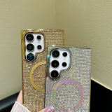 Luxury Glitter Shining Diamond Plating Hard Phone Case for Samsung Galaxy S23 S24 Ultra Wireless Charging Magnetic Cover