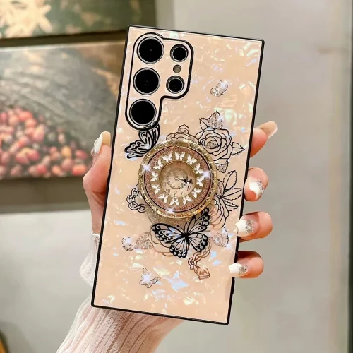 Luxury Butterfly Ring Stand Holder Phone Case For Samsung Galaxy S24 S24Plus S24Ultra S23 Plus S22 Ultra Shockproof Cover Fundas