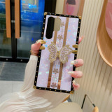 Luxury Gold Plating Glitter Rhinestone Butterfly Kickstand Case for Samsung Galaxy S24 Ultra S23FE S22 S21Plus Aurora Funda