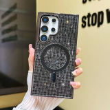 Luxury Glitter Shining Diamond Plating Hard Phone Case for Samsung Galaxy S23 S24 Ultra Wireless Charging Magnetic Cover