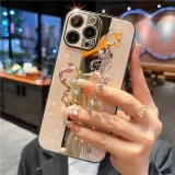 Luxury 3D Butterfly Rhinestone Glitter Bracket Case For iPhone 16 15 Plus 14 13 12 11 Pro Max Plus Mirror Glossy Shockproof Cover