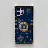 Glitter Rhinestone Four Leaf Clover Square Case for Samsung Galaxy S24 S23 Ultra S22 S21 Note 20 Finger Ring Kickstand Cover