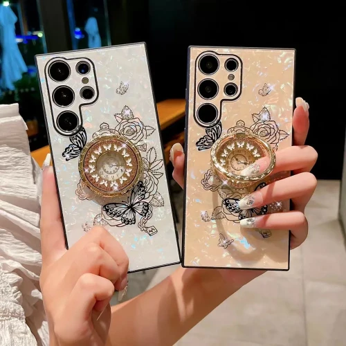 Luxury Butterfly Ring Stand Holder Phone Case For Samsung Galaxy S24 S24Plus S24Ultra S23 Plus S22 Ultra Shockproof Cover Fundas