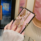 Luxury Gold Plating Glitter Rhinestone Butterfly Kickstand Case for Samsung Galaxy S24 Ultra S23FE S22 S21Plus Aurora Funda