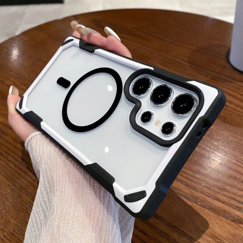 Luxury Transparent Magnetic Wireless Charge Case For Samsung Galaxy S24 Ultra S24Plus Rugged Shockproof Armor Acrylic Hard Cover