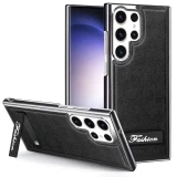 Thin Leather Electroplated Invisible Stand Phone Case For Samsung Galaxy S22 S23 S24 Ultra Anti-fingerprints Seismic Cover
