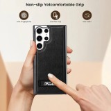 Thin Leather Electroplated Invisible Stand Phone Case For Samsung Galaxy S22 S23 S24 Ultra Anti-fingerprints Seismic Cover