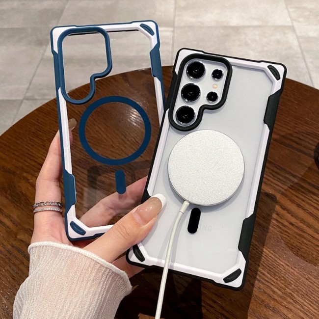 Luxury Transparent Magnetic Wireless Charge Case For Samsung Galaxy S24 Ultra S24Plus Rugged Shockproof Armor Acrylic Hard Cover