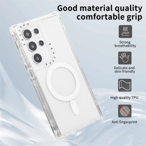 Luxury Transparent Shockproof Airbag Magnetic Wireless Charge For Magsafe Case For Samsung Galaxy S24 Plus Ultra 5G Clear Cover