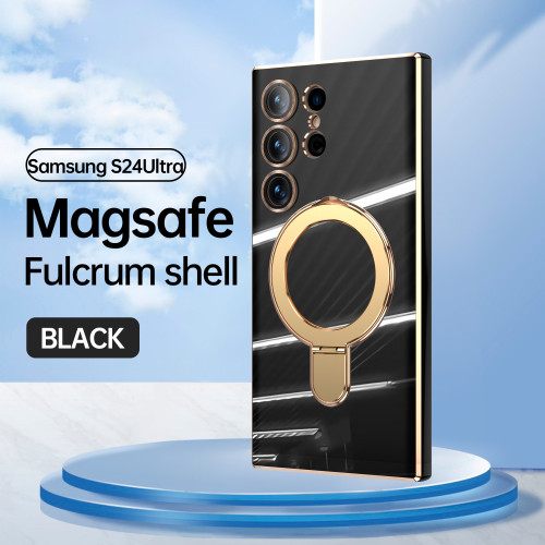For Samsung S24 Ultra Plus Luxury 6D Electroplated Solid Color Magnetic Holder Phone Case TPU Wireless Charging Drop Cover