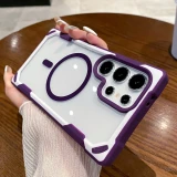 Luxury Transparent Magnetic Wireless Charge Case For Samsung Galaxy S24 Ultra S24Plus Rugged Shockproof Armor Acrylic Hard Cover