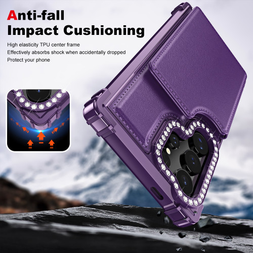 Luxury Glitter Bling Cards Slot Holder Wallet Flip Phone Case For Samsung Galaxy S24 Ultra Plus Purse PU Leather Back Cover