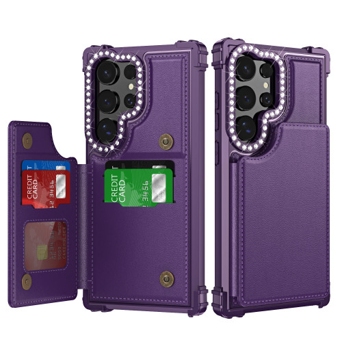 Luxury Glitter Bling Cards Slot Holder Wallet Flip Phone Case For Samsung Galaxy S24 Ultra Plus Purse PU Leather Back Cover