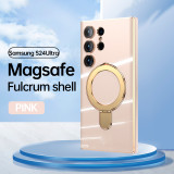 For Samsung S24 Ultra Plus Luxury 6D Electroplated Solid Color Magnetic Holder Phone Case TPU Wireless Charging Drop Cover