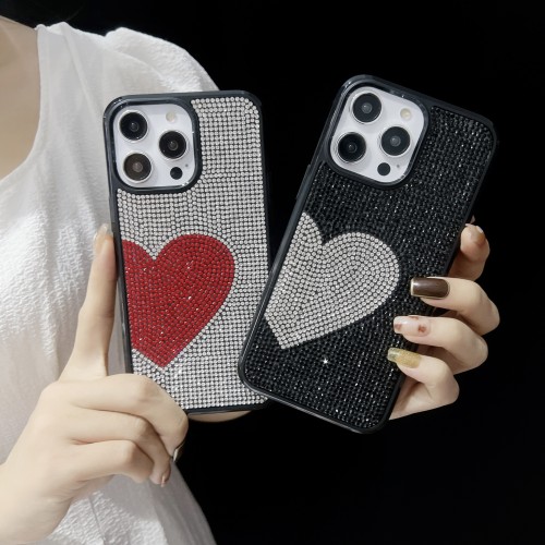 Chic Style Luxury Bilng Bling Love Heart Shape Rhinestone Shockproof Protective Cover Case For iPhone 15 14 13 12 11 Pro Max