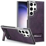 Thin Leather Electroplated Invisible Stand Phone Case For Samsung Galaxy S22 S23 S24 Ultra Anti-fingerprints Seismic Cover
