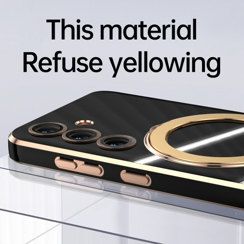 For Samsung S24 Ultra Plus Luxury 6D Electroplated Solid Color Magnetic Holder Phone Case TPU Wireless Charging Drop Cover