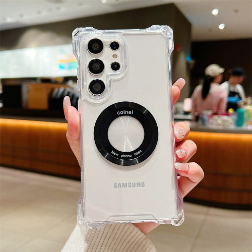Transparent Magnetic For Magsafe Phone Case For Samsung Galaxy S24 Ultra S23 Plus S22 Ultra Hanging Hole Shockproof Clear Cover