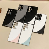 Luxury Ultra Thin Leather Pattern Phone Case For Samsung S24 Ultra S24 Plus Two Color Block Shockproof Bumper Back Veneer Cover