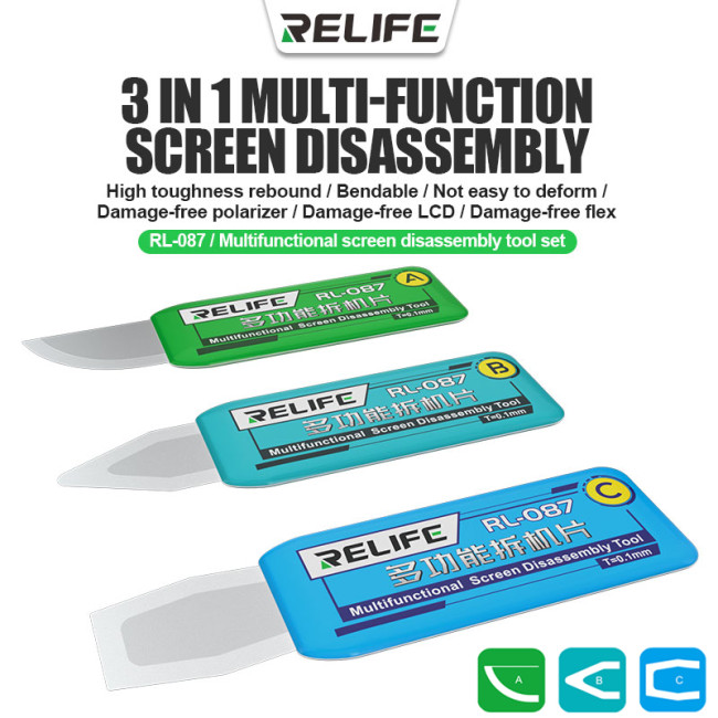 RELIFE RL-087 3in1 High Toughness Disassembly Set for iPhone iPad Samsung LCD Screen Pry Opening Phone Repair Tools