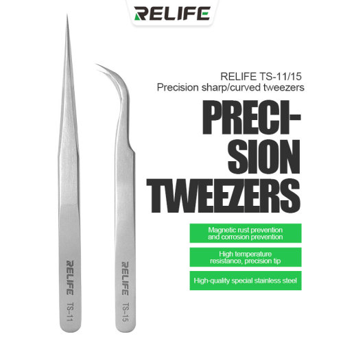RELIFE TS-11 TS-15 High Hardness Maintenance Tweezers  Anti-Static Straight Curved Phone CPU IC Repair Clips Hand Tool