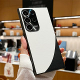 Luxury Ultra Thin Leather Pattern Phone Case For Samsung S24 Ultra S24 Plus Two Color Block Shockproof Bumper Back Veneer Cover