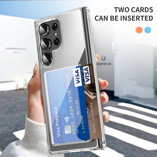 Wallet Card Slot Holder Clear Case For Samsung Galaxy S24 Ultra S23 S22 Plus S21 S20 FE Transparent Shockproof Acrylic Cover