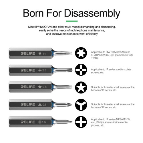 RELIFE RL-723 5 in 1 Interchangeable Screw Torque Screwdriver Set Superhard Magnetic Adsorption for Mobile Phones Repair Tools