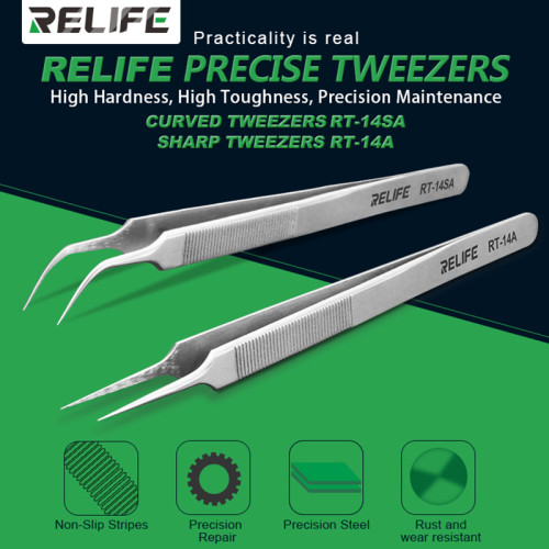 RELIFE RT-14A RT-14SA  High Hardness Maintenance Tweezers Anti-Static Straight Curved Phone CPU IC Repair Clips Hand Tool