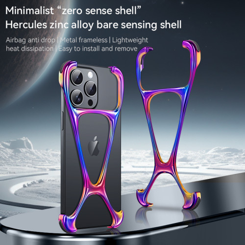 Zinc Alloy Metal Phone Case For Iphone 13 14 15Pro Max 15Promax Bare Feel Colorful Shell Frameless Phone Bumper Shockproof Cover