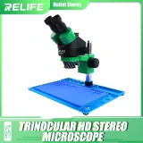 RELIFE RL-M3T+SS-004N 7X-45X Zoom Matched Trinocular Stereo Microscope With HDMI Camera LED Light for Mobile Repair Microscope