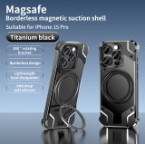 Magnetic for Magsafe Rimless Clear Phone Case For iPhone 15 Plus 14 Pro Max Alloy Rotating Bracket Metal Ring Holder Hard Cover
