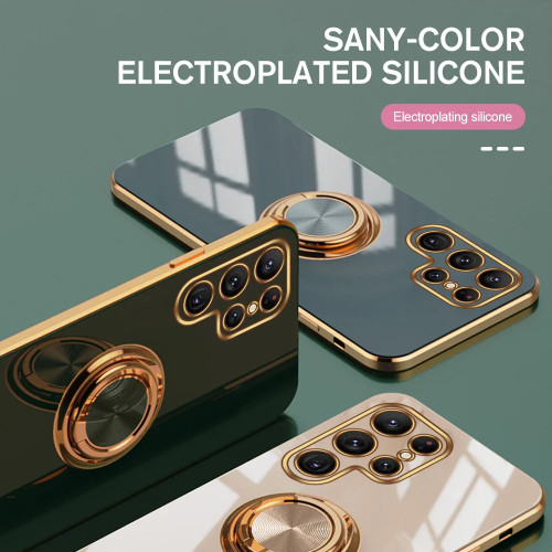 Plating Magnetic Silicone Case For Samsung S24 Ultra S23 S22 S21 FE S20 Plus Note 20 Ultra 10 9 8 Ring Holder Stand Phone Cover