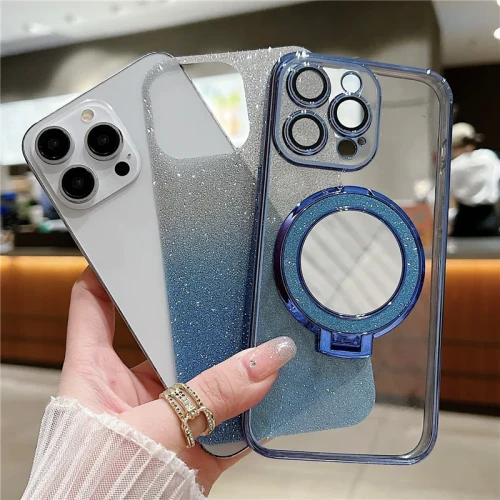 Luxurious Magnetic Phone Holder Cover Plating Glitter Mirror Case for Samsung S24 Ultra S23 FE S21 S20 S10 S8 S9 Note 20 10+