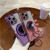 Luxurious Magnetic Phone Holder Cover Plating Glitter Mirror Case for Samsung S24 Ultra S23 FE S21 S20 S10 S8 S9 Note 20 10+
