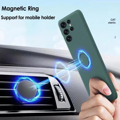Liquid Silicone Case For Samsung S24 S23 Ultra S22 S21 S20 FE S10 S9 Plus Note 20 Ultra 10 Plus Magnetic Ring Holder Phone Cover