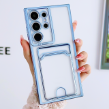 Transparent Plating Case For Samsung S24 Ultra S23 Plus S22 S21 S20 FE Capa For Samsung Note 20 Ultra 10 Card Holder Phone Cover