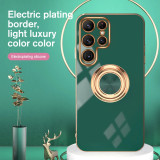 Plating Magnetic Silicone Case For Samsung S24 Ultra S23 S22 S21 FE S20 Plus Note 20 Ultra 10 9 8 Ring Holder Stand Phone Cover