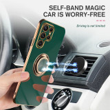 Plating Magnetic Silicone Case For Samsung S24 Ultra S23 S22 S21 FE S20 Plus Note 20 Ultra 10 9 8 Ring Holder Stand Phone Cover