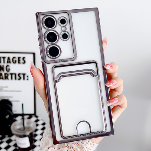 Transparent Plating Case For Samsung S24 Ultra S23 Plus S22 S21 S20 FE Capa For Samsung Note 20 Ultra 10 Card Holder Phone Cover