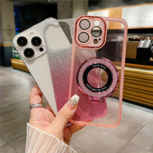 Luxury Plating Frame Magnetic Glitter Stand Holder Case For iPhone 15 11 12 13 14 Pro Max X XR XS Max 7 8 Plus Silicone Cover