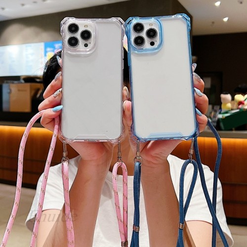 Lanyard Case For Samsung Galaxy A55 A15 A35 A54 A14 A34 A53 A52 S24 Ultra S23 FE Four Corner Crossbody Strap Armor Clear Cover