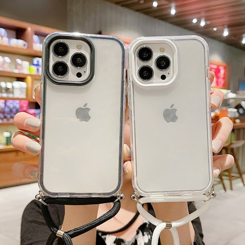 Neck Shoulder Strap phone case For iPhone 14 13 12 Mini 11 Pro Max XS X XR 8 7 Plus SE3 Crossbody Lanyard Rope Transparent Cover