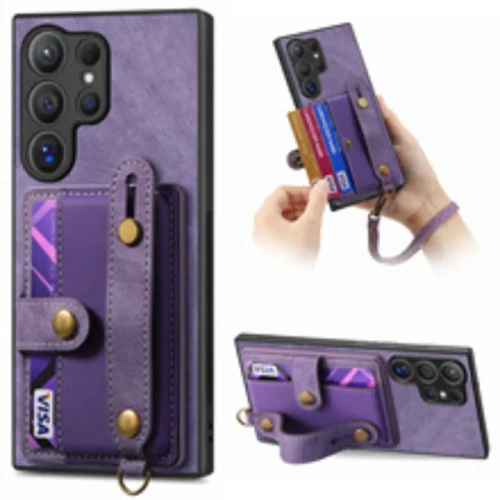 Wrist Strap Phone Case for Samsung Galaxy S24 Plus S23 S21 FE S22 Ultra A24 A34 A54 A05 A15 A25 A35 A55 Wallet Card Holder Cover
