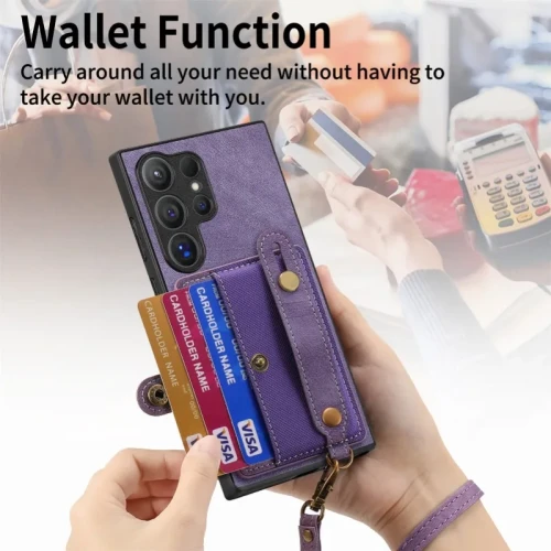 Wrist Strap Phone Case for Samsung Galaxy S24 Plus S23 S21 FE S22 Ultra A24 A34 A54 A05 A15 A25 A35 A55 Wallet Card Holder Cover