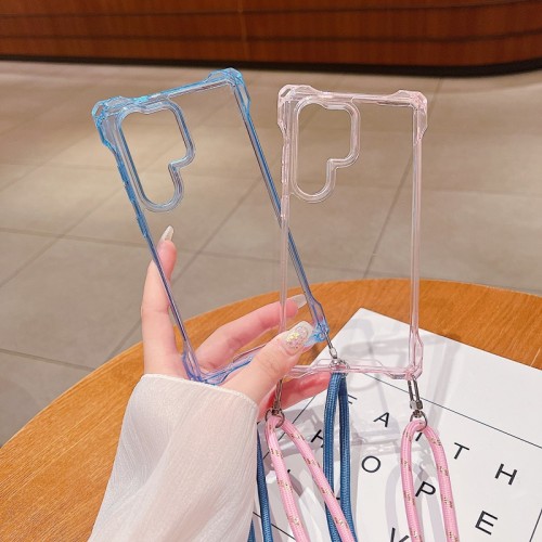 Lanyard Case For Samsung Galaxy A55 A15 A35 A54 A14 A34 A53 A52 S24 Ultra S23 FE Four Corner Crossbody Strap Armor Clear Cover