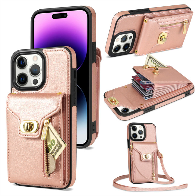 Zipper Crossbody Wallet Case For iPhone 17 Air 16 15 14 13 Pro Max 12 11 XR XS 8 7 Plus SE 2022 Metal Buckle Leather Card Slot Phone Cover