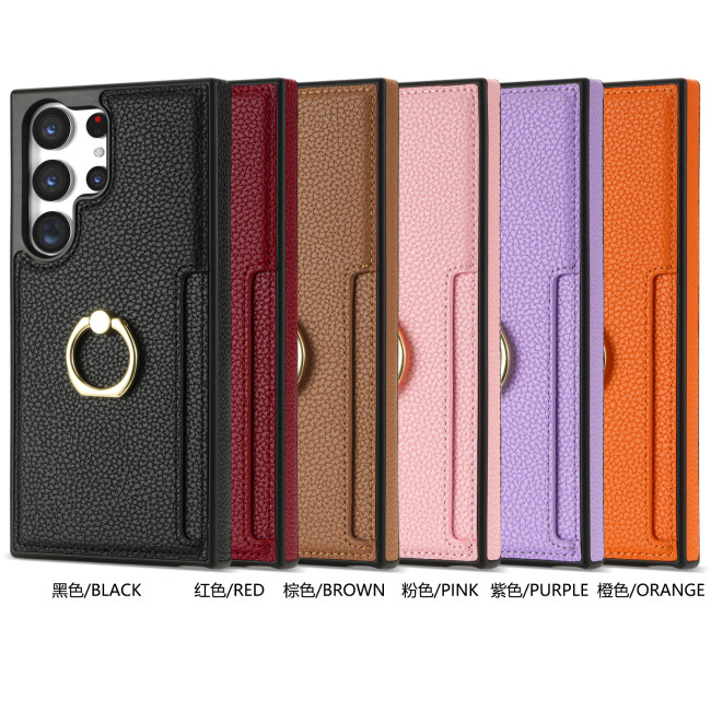 Leather Case For Samsung Galaxy S24 Ultra S23 Ultra S22 Plus S21 FE A54 A14 A52 A53 A13 A52 Ring Holder Cards Solt Phone Cover