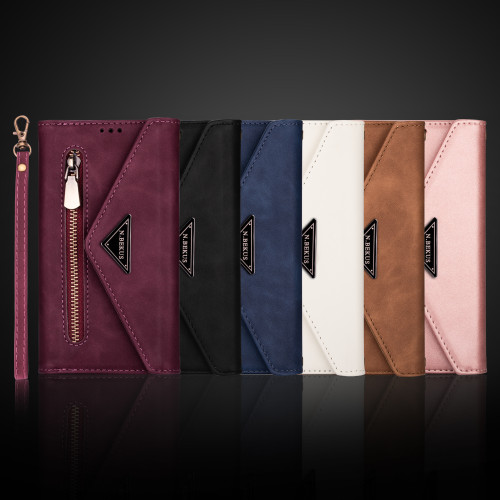 Zipper Wallet Leather Case for iPhone 14 13 15 Pro Max 12 Mini 11 X XR XS 8 7 6 6S Plus Se2022 Multi Card Solt Cover Hand Strap