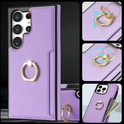 Leather Case For Samsung Galaxy S24 Ultra S23 Ultra S22 Plus S21 FE A54 A14 A52 A53 A13 A52 Ring Holder Cards Solt Phone Cover